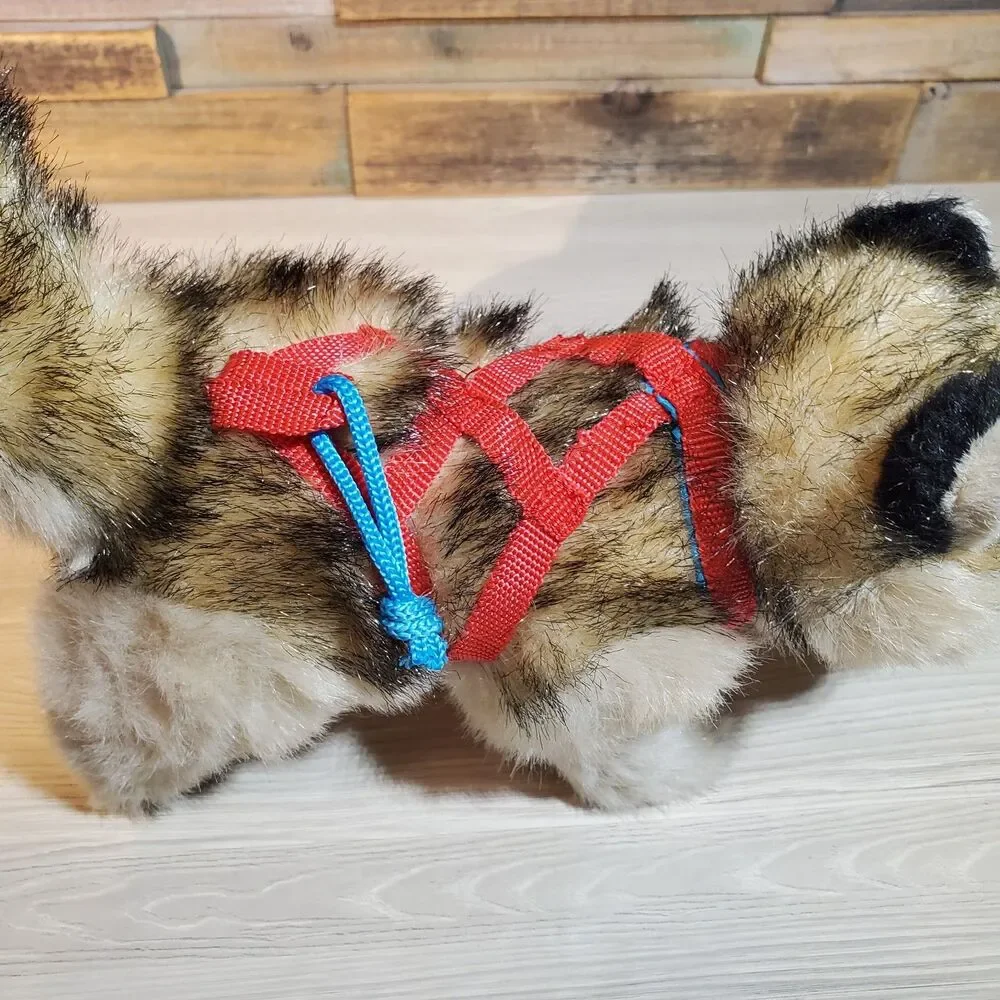 Kipmik Alaskan Husky Sled Dog 12” Realistic Fur Standing Plush Harness Blue Eyes